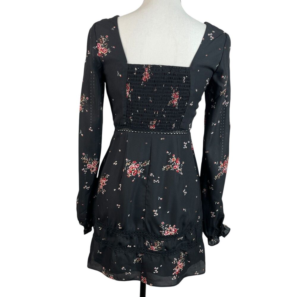 Show Me Your Mumu Helen Mini Dress XS Black Floral Long Sleeve Smocked Back - Picture 8 of 13